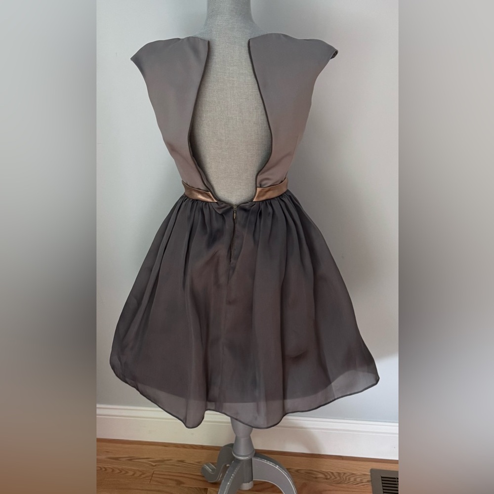 NY Designer Gray Silk Mini Dress - Picture 4 of 11